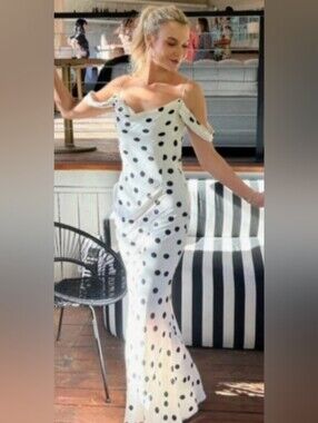 Rat & Boa White Maxi Dress with Black Polka Dots